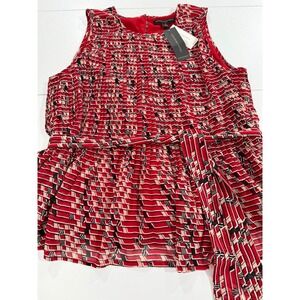 Banana Republic Red Black Print Sleeveless Pleated Tie Waist Top NWT Small (156)
